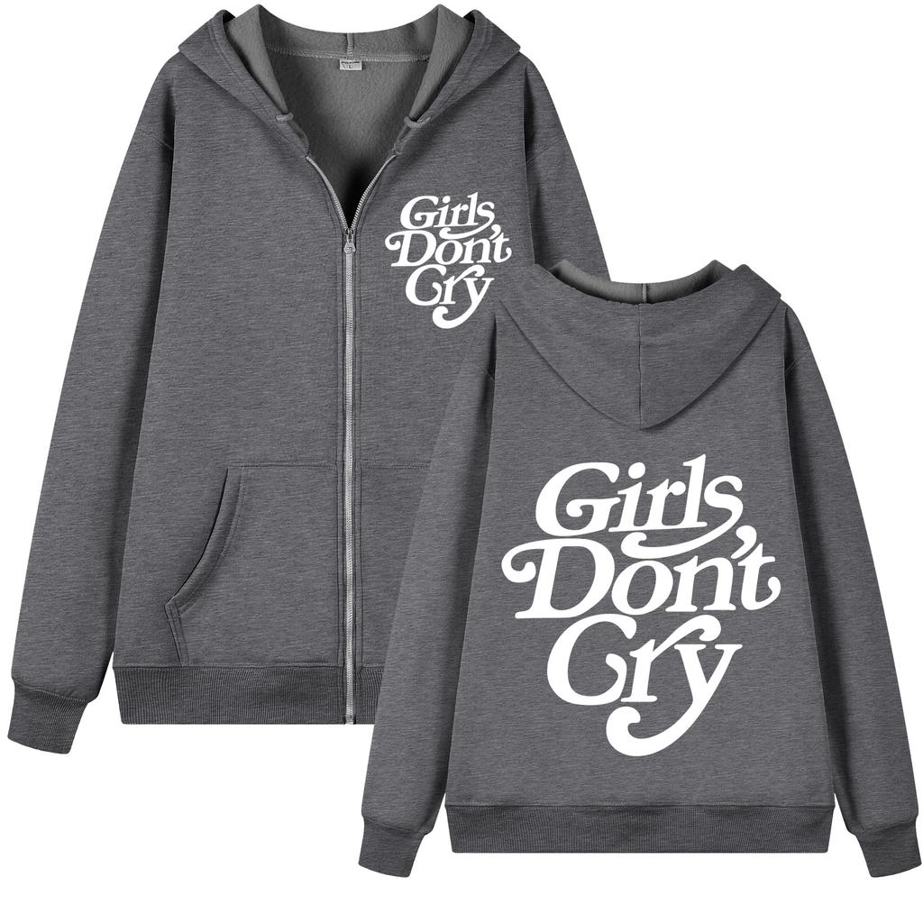 Girls Do Not Cry New Style Unisex and Women Zipper Black-and-white Lettering Printed Casual Unisex and Women Street Zipper Sweater