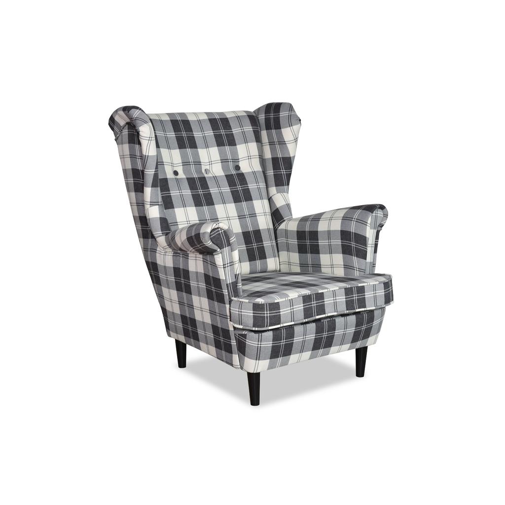 Fotel uszak Winston skandynawski Family Meble krata granatowo - biała