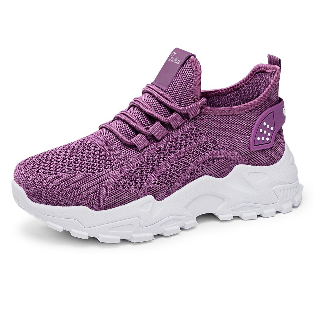 Women's shoes new large size sneakers flying woven breathable single shoes light and comfortable mesh shoes light mouth shoes women's 43