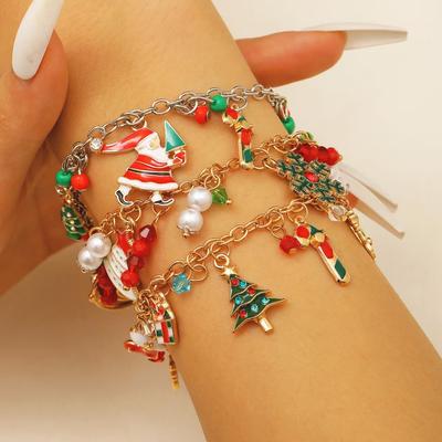 2026 Trend Christmas Bracelet Elk Socks Snowman Christmas Tree Fashion Pendant Christmas Ornament Chain Bracelet