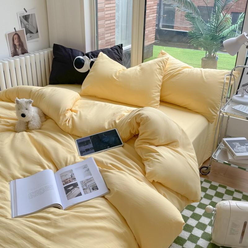 Solid Plain Twin Full Queen Soft Washed Microfiber Duvet Cover Set 4Pcs with Zipper Closure 1Duvet Cover 1Bed Sheet 2Pillowcases