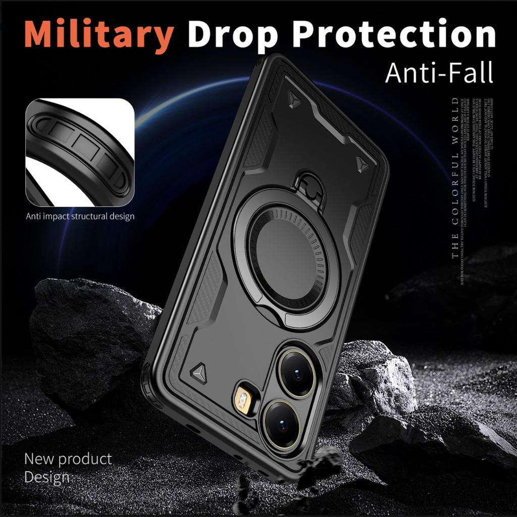 Military Armor Shockproof Phone Cases For Poco X7 Pro 5G X6 Pro F7 Ultra F7 Rotate Metal Ring Magnetic Bracket Protection Cover
