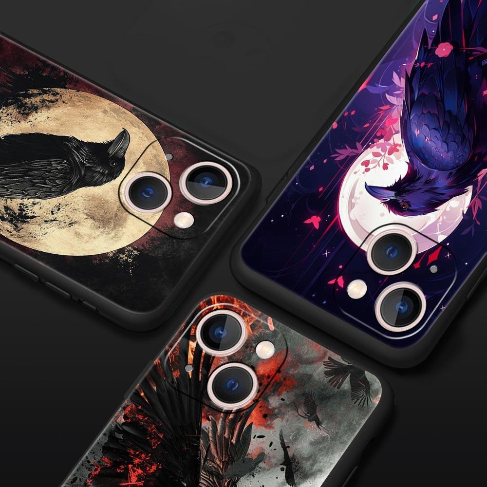 Black Raven Phone Case Cover for iPhone 17 16 15 14 13 12 11 Pro Max 17 Air Plus Shockproof Soft TPU Shell Fundas Capa Coque Bag