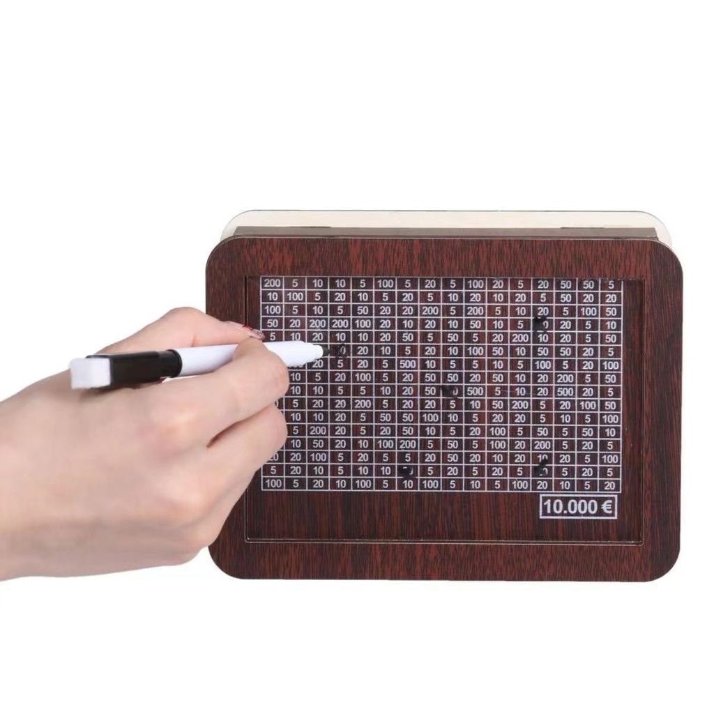 Pușculiță din lemn, 1000, 2000, 3000, 5000, 10000 de euro, cutie de bani, seif de economii, provocare, depozitare de numerar