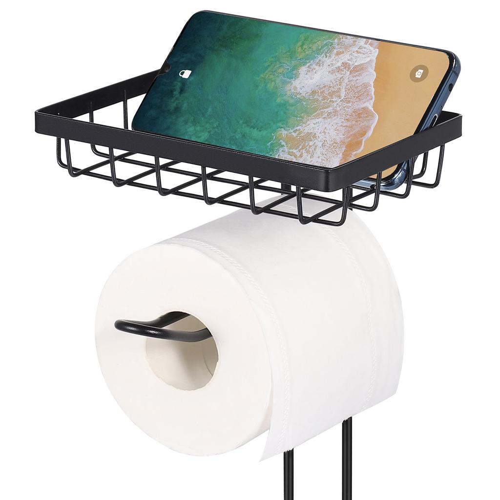 Freestanding Toilet Paper Holder Tissue Rack Stand Dispenser with Storage Shelf