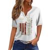 Women V Neck Short Sleeve T Shirt Casual Loose Fit Button Decoration Printed Top for Summer Daily Wear