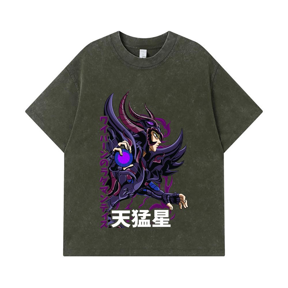 

Стиранные футболки 275 г/м² 100% Хлопок Saint Seiya V18 Принт Rhadamanthys Унисекс Тяжелая хлопковая футболка S армия зеленый