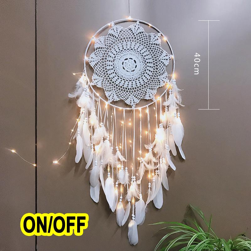 LED Light Dream Catcher Handmade Deamcatcher Feathers Wall Hanging Decoration Romantic Valentine's Day Gift for Girlfriend