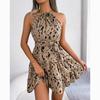 Abito Sexy Casual Primaverile con Stampa Leopardata da Donna Senza Maniche con Volant Abito Estivo a Vita Alta Elegante Abiti Corti Abbigliamento Femminile 24055