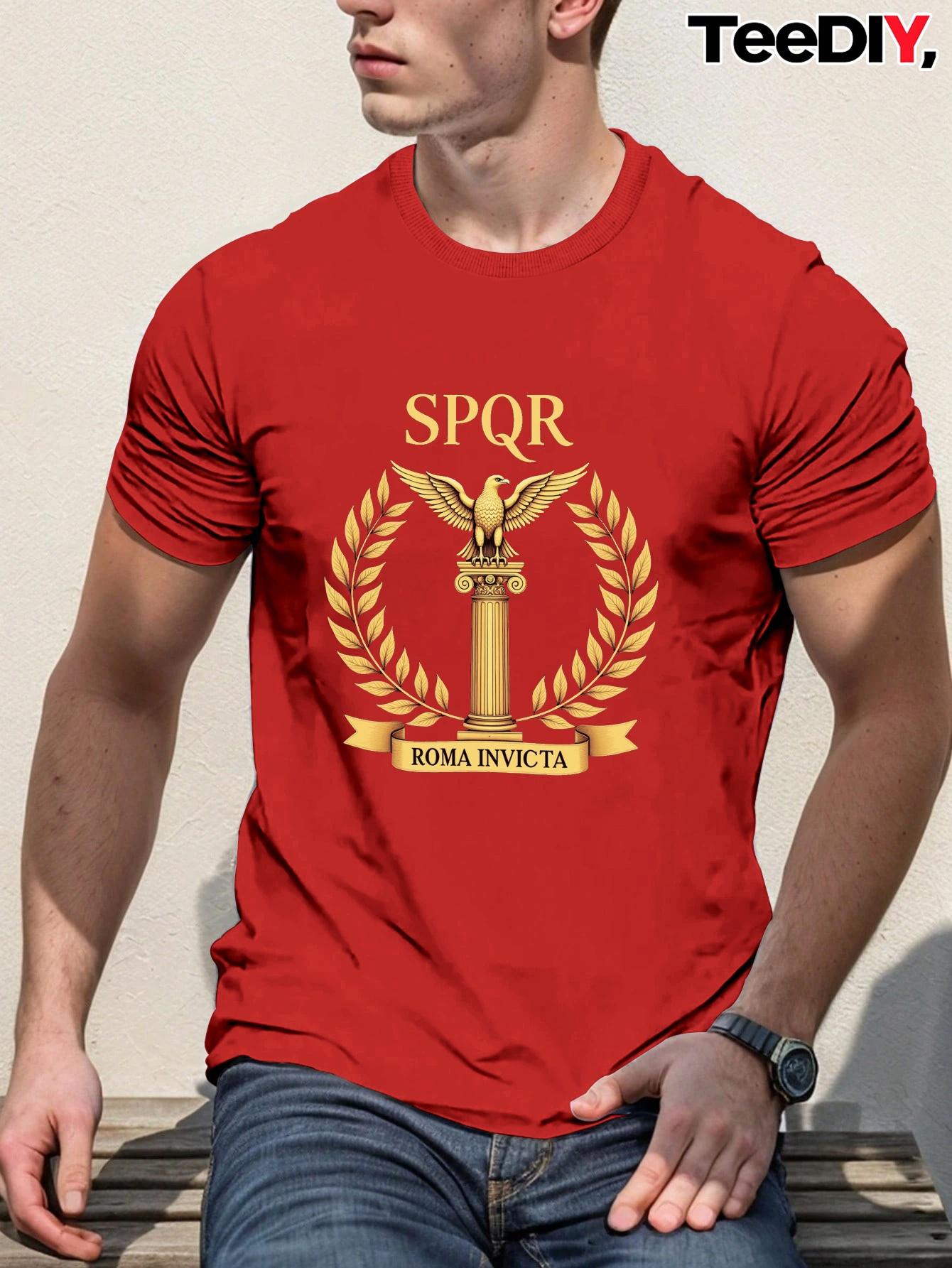 Roman SPQR Eagle Roma Invicta Graphic Ancient Roman Empire Design100 cotton Oneck casual printed mens Tshirt S