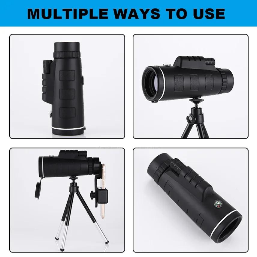 40X60 Powerful Monocular Telescope Portable Binoculars Long Range Telescope Hunting Camping With Tripod Phone Clip