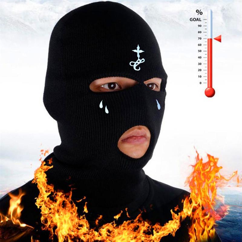 Cross Embroidery Ski Mask Winter Balaclava Hat 3-Hole Knitted Full Face Cover Neck Gaiter Warm Beanie For Outdoor Sport