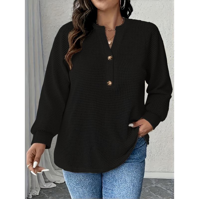 QICED Women's Fashion Casual Solid Color Print V-Neck  Long Sleeve Blouses & Shirts