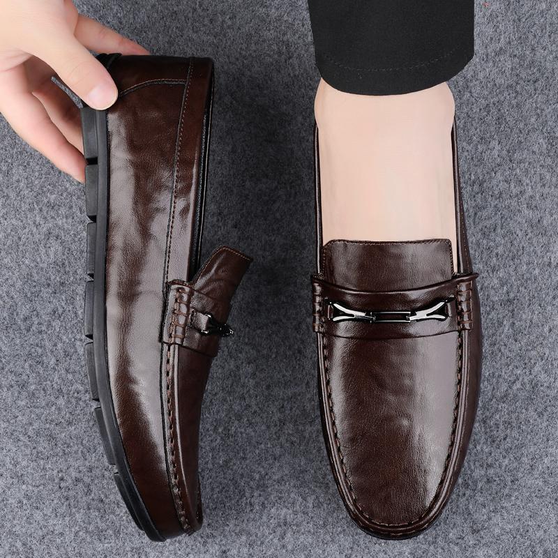 Fashion Fashionable Korean Style Leather Casual Shoe Lightweight Comfortable Driving Loafers Soft Soled Men Business Elegant Daily Shoes