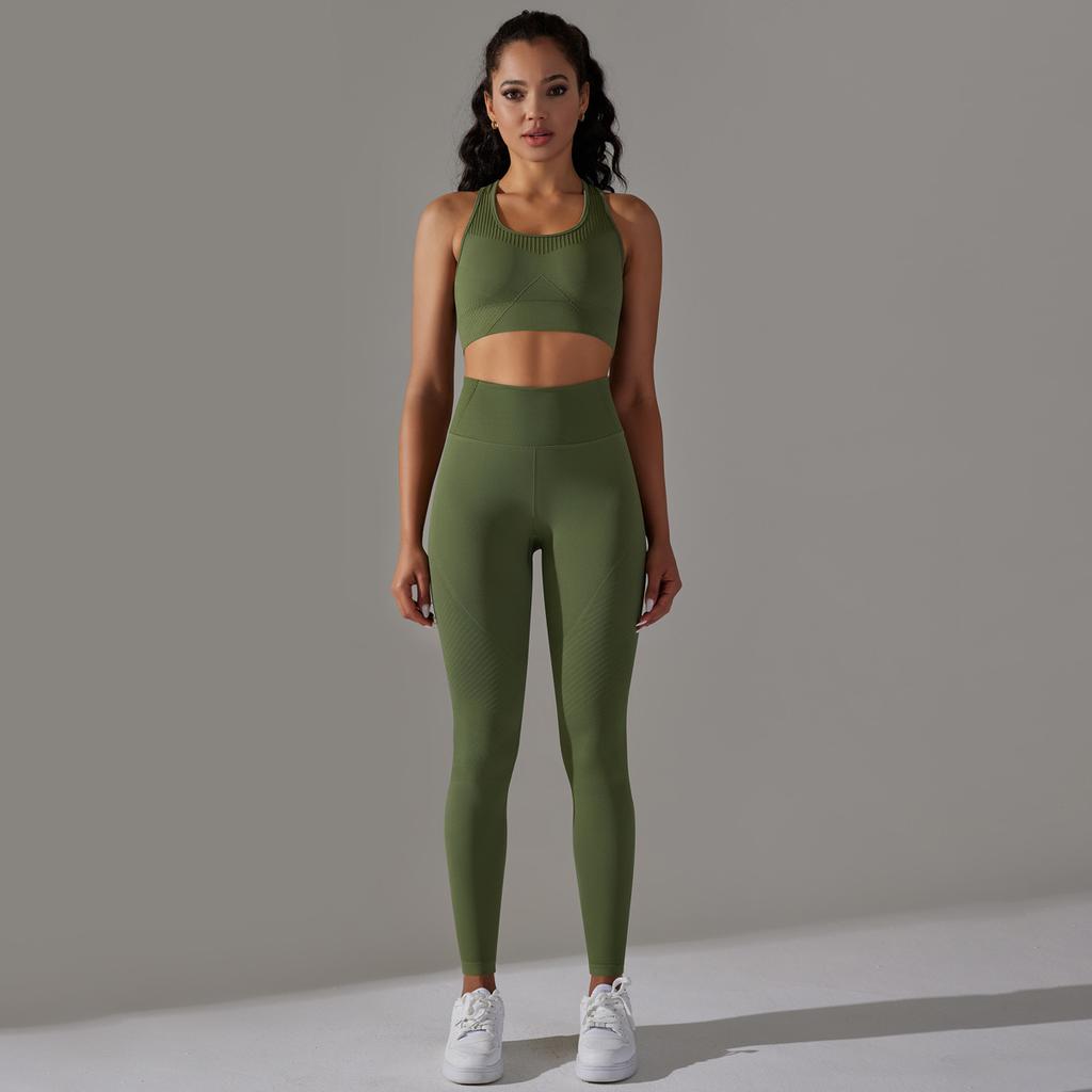 Seamless Yoga Suit, Breathable And Sweat Absorbing Set, High Waist And Hip Lifting And Beautiful Back Set, Running And Fitness Two-Piece Set For