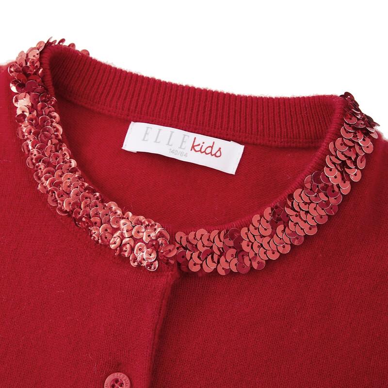 ELLE KIDS Girls' Sequin Neck Wool Knit Sweater