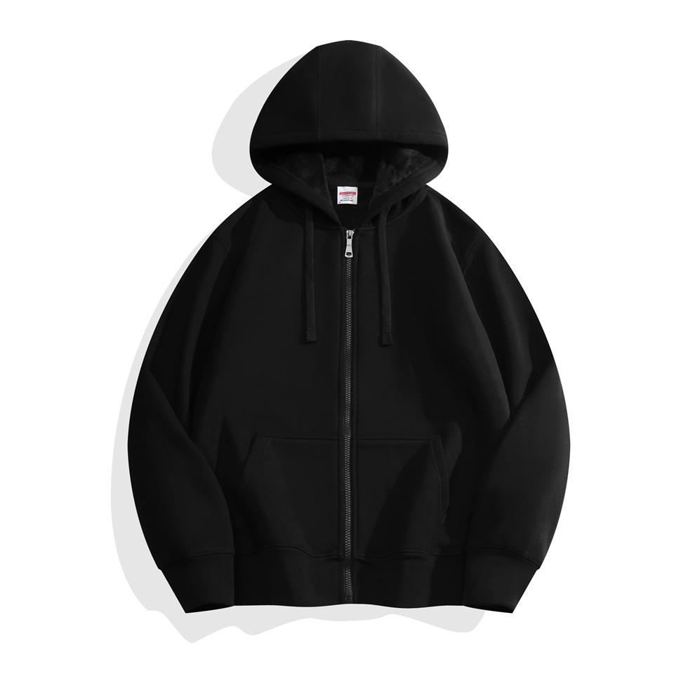 Осенняя двухигольная качественная флисовая кофта с капюшоном застежкой-молнией спускающимися плечами и повязками на голову одежда для пар модная школьная одежда для студентов мужского и женского пола S чёрный 3498₽