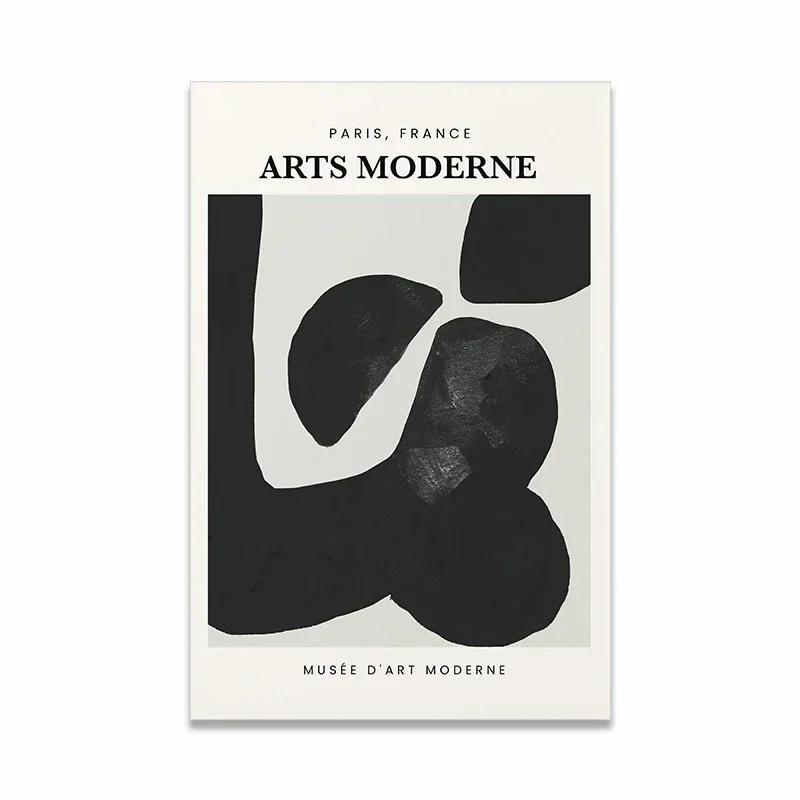 Arte de Parede Minimalista Escandinava Pintura a Óleo Abstrata Moderna Preto e Branco Impressão de Poster Decoração para Casa Quarto Sala de Estar