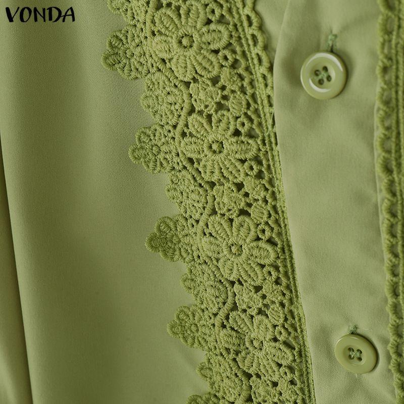 VONDA Summer Women Casual V Collar Half Sleeve Lace Crochet Patchwork Jumpsuits