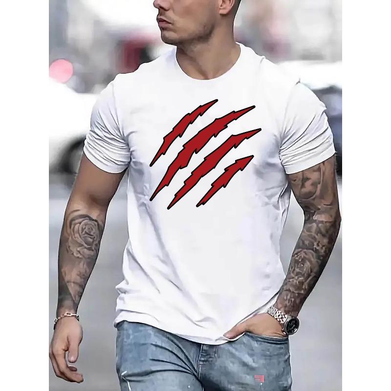

Creative Minimalist Paw Print Men S Fashion Trend Graphic Print, Men S Round Neck Short Sleeve T-Shirt, Casual T-Shirt , Comfortable Summer Top 4XL білий