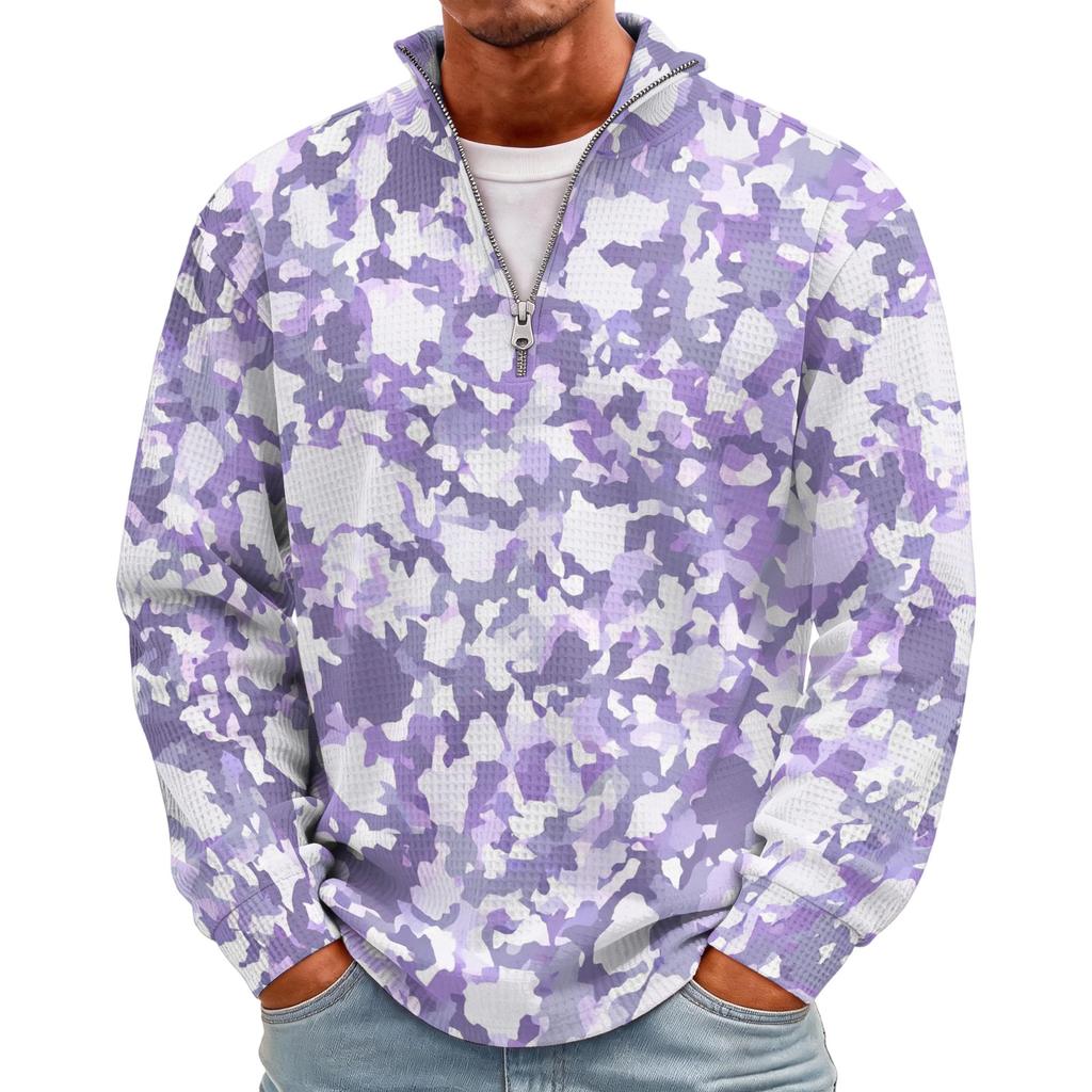 Men's Casual Knit Long Sleeve Pullover with Stand Collar and Ribbed Cuffs