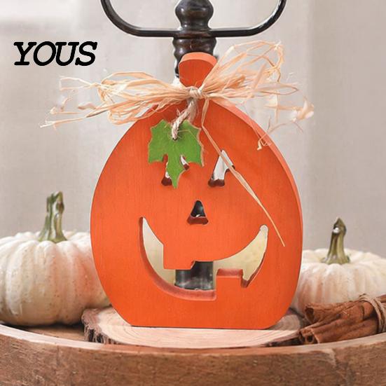 Durable Painted Wood Decor Halloween Indoor Wooden Pumpkin Table Sign, Spooky Tabletop Block Small Fall Signs Tiered Tray Centerpiece for Office Home