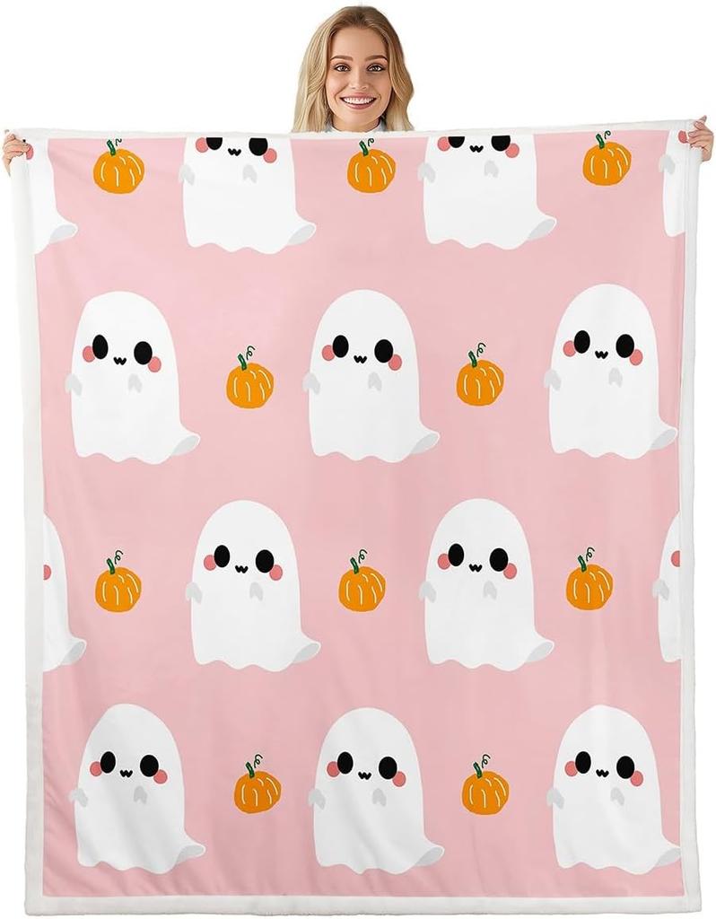 Halloween Ghost Blanket Soft Fleece Throw Pumpkin Spider Web Design Home Decor Party Gift Kids Room
