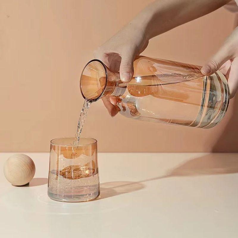 1,2l skleněná lahev na vodu sada hrnků 250ml kelímek na vodu s dřevěným víkem skleněná karafa domácí kancelář pití hrnek konvice na čaj džus hrnek na mléko