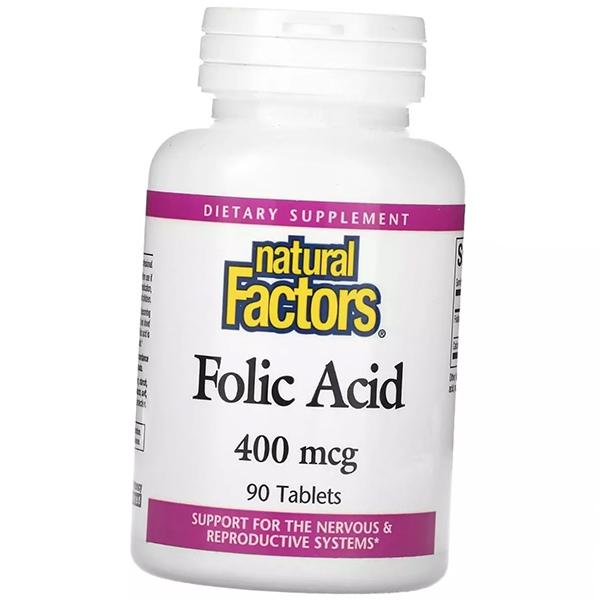 Folate, Folic Acid, Folic Acid 400, Natural Factors  90 Tablets (36406046)