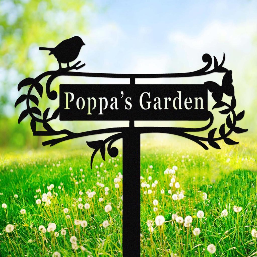 Custom Garden Sign with Stake,Metal Bird Garden Sign,Personalized Garden Stake,Yard Sign,Yard Decor,Gardener Name Sign