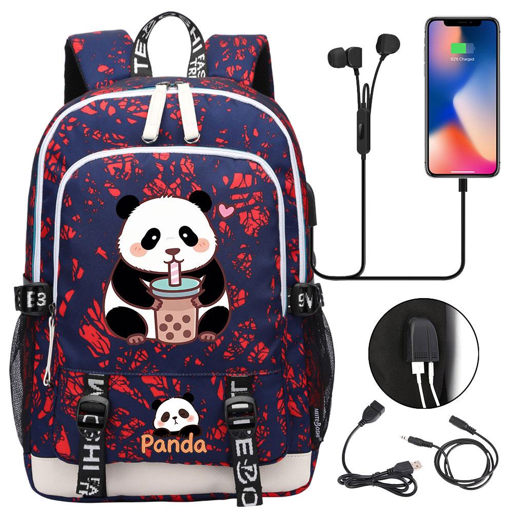 Kawaii Panda Print Tiener USB Laptop Rugzak Kinderen Jongens Meisjes Terug Naar School Boekentassen Vrouwen Mannen Reizen Rugzak