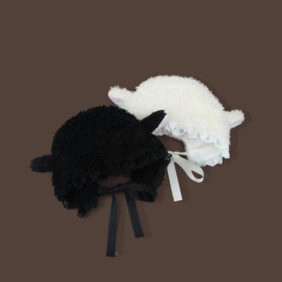 Trendy Soft Fluffy Hats Lace Lamb Ear Cosplay Hat Lamb Cashmere Costume Hats