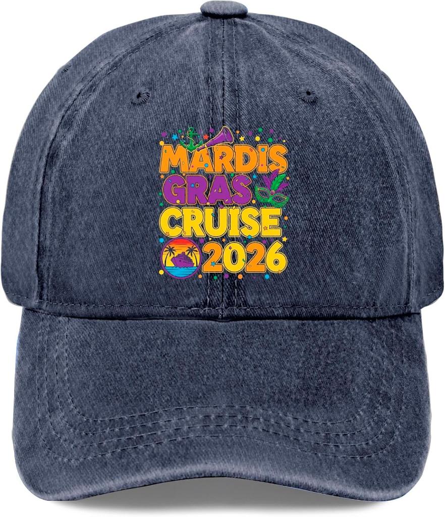 Mardi Gras Cruise 2026 Baseball Cap Washed Polyester Casual Snapback Hat Unisex Adult