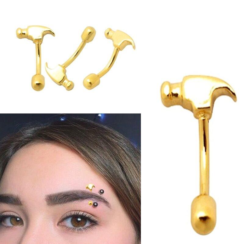 KODY PIERCING 18K gullbelagt hammer øyenbrynspiercing med ball - kvalitetspiercing