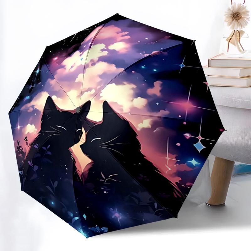 1pc Starry Night Sky Cats Automatic Opening Folding Umbrella with 8-Bone Iron Frame, Perfect for Outdoor Adventures, Festivals, Travel, Daily Use