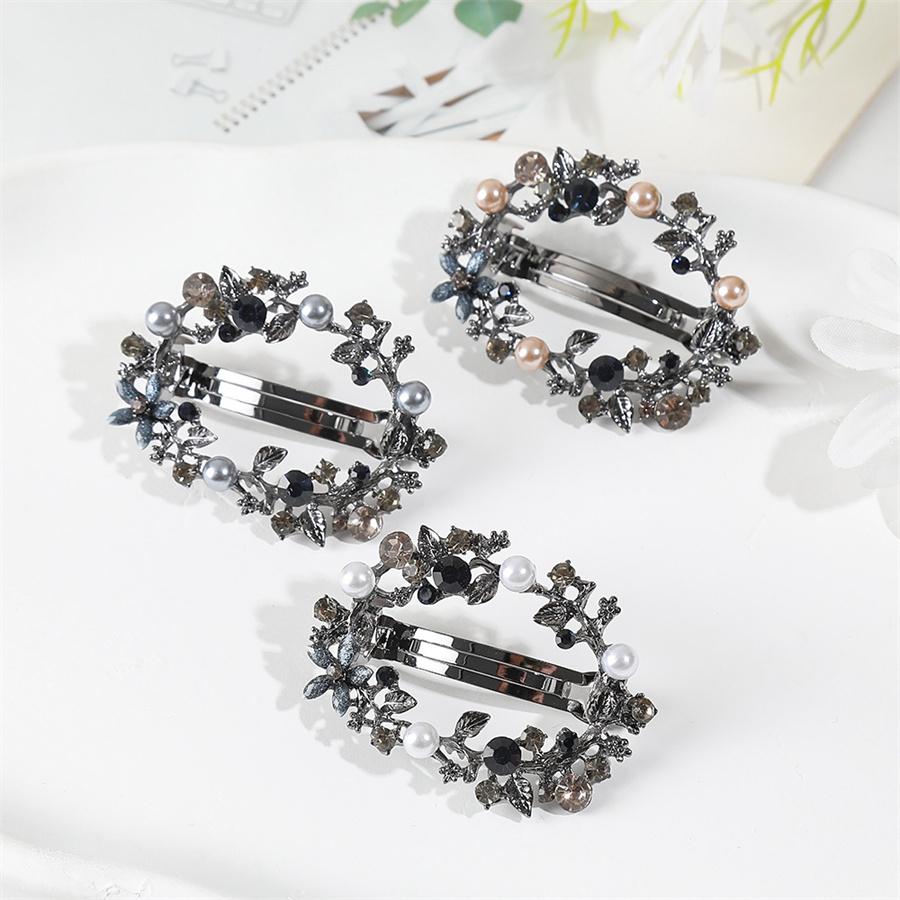 Korean Rhinestone Flower Spring Clip Pearl Half-tied Hair Clip Elegant Temperament Top Clip Exquisite Round Medium Ponytail Clip