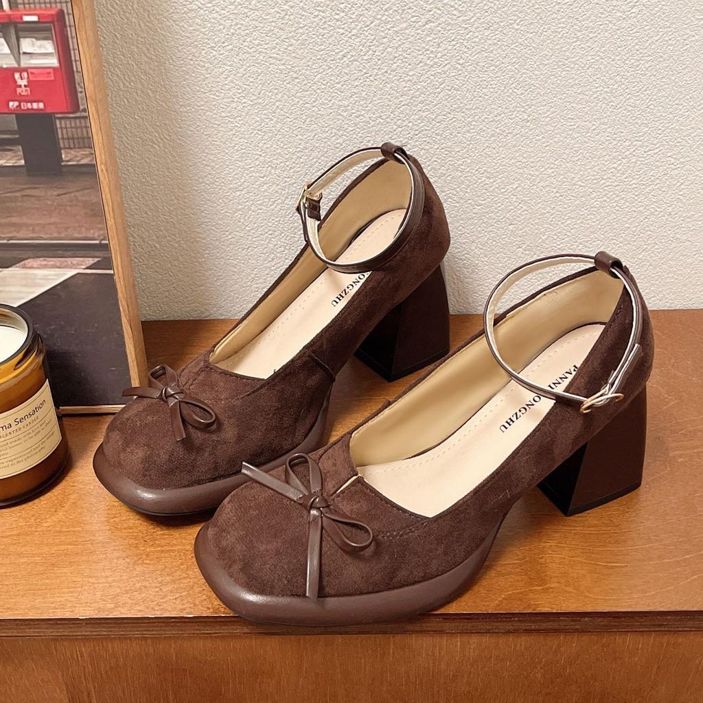 Damen Mary Jane Schuhe im Retro-Stil Mode Schleife Pumps Schlichtes Kleid Dicke Ferse Damenschuhe 2025