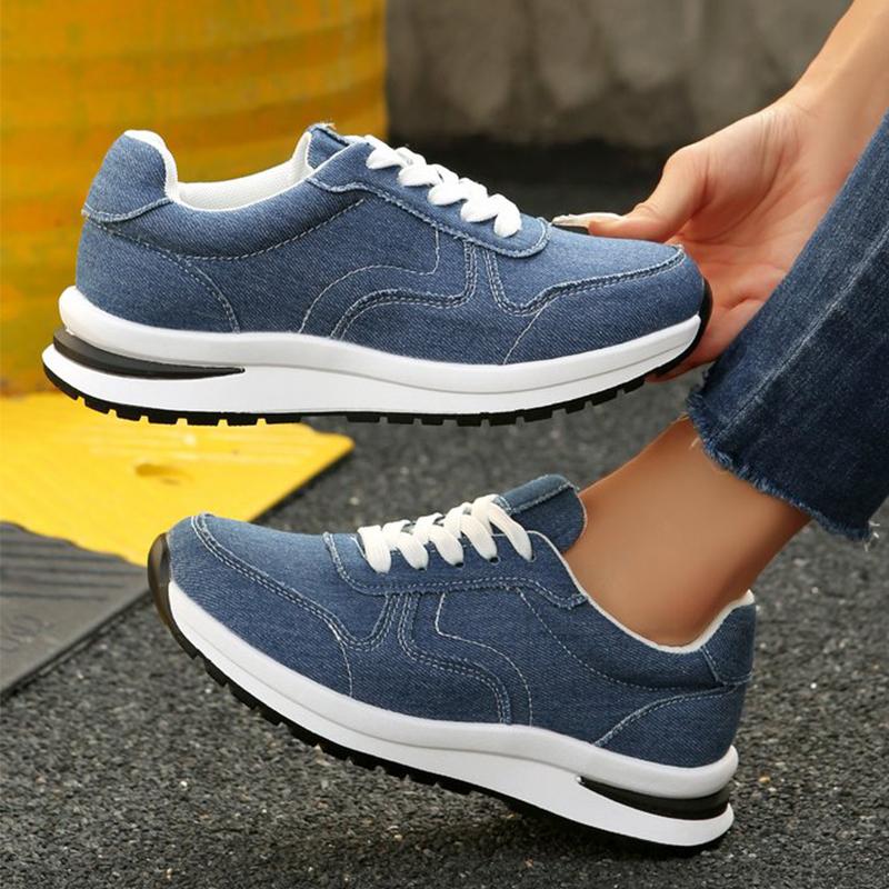 Fashion Comfortable Denim Sewing Sneakers for Women Autumn Casual Solid Lace-Up Women's Sports Shoes Lightweight Walking Shoes Woman