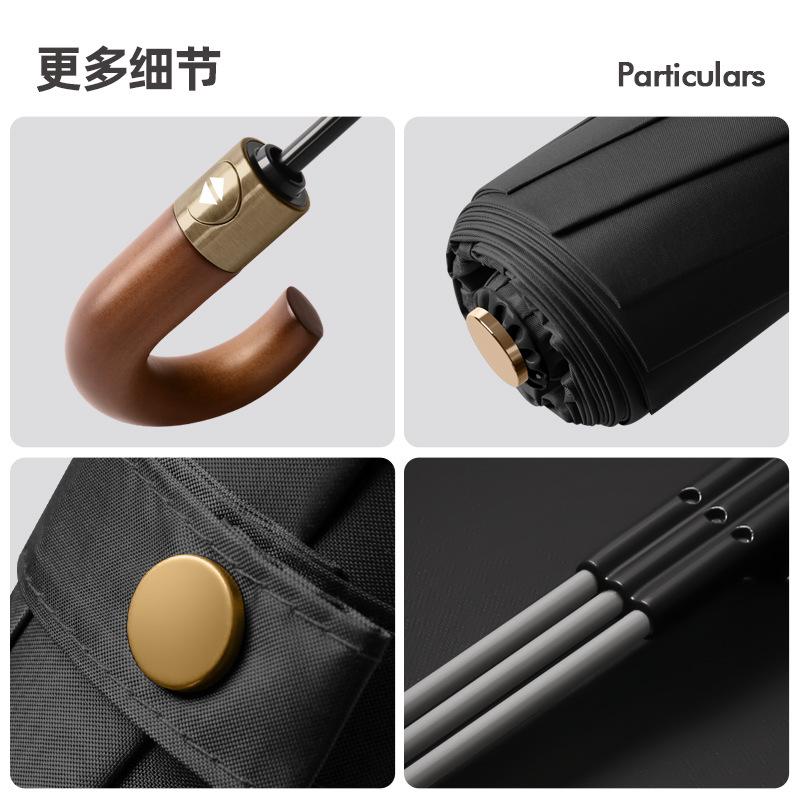 New 10 Automatic Oversized Vinyl Parasol Solid Wood Curved Handle Retro Umbrella Lettering Gift Umbrella
