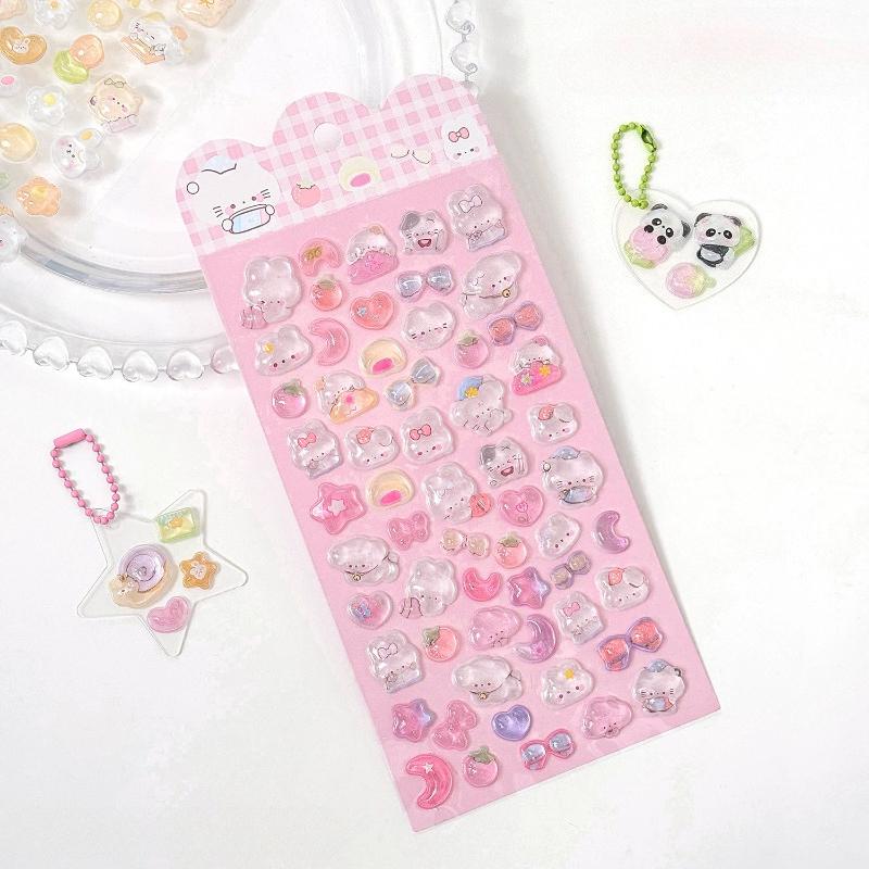 Cute 3D Crystal Stickers Cartoon Relief Decals for DIY Journaling Scrapbooking Puffy Sticker for Phone Laptop Kawaii Supplies