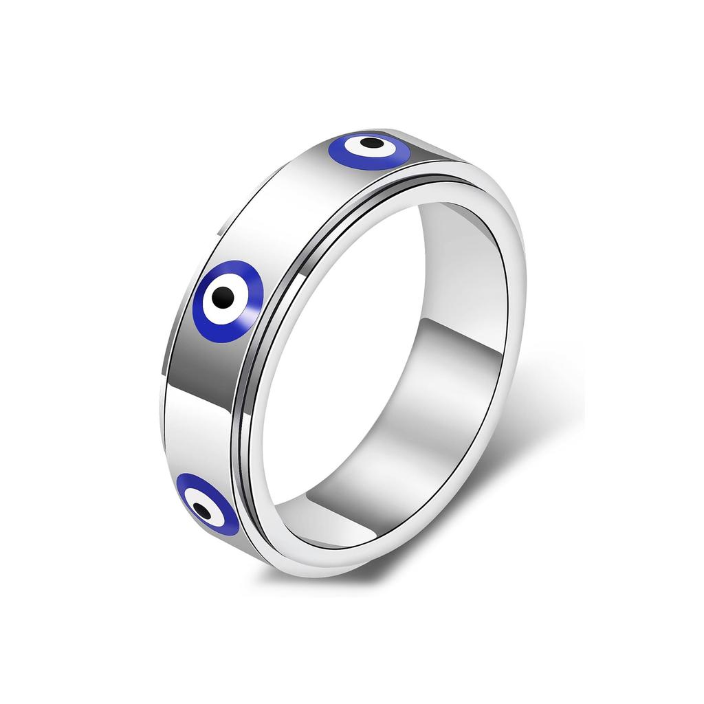 New Blue Evil Eye Rotatable Design Ring, Trendy Jewelry for Men and Women