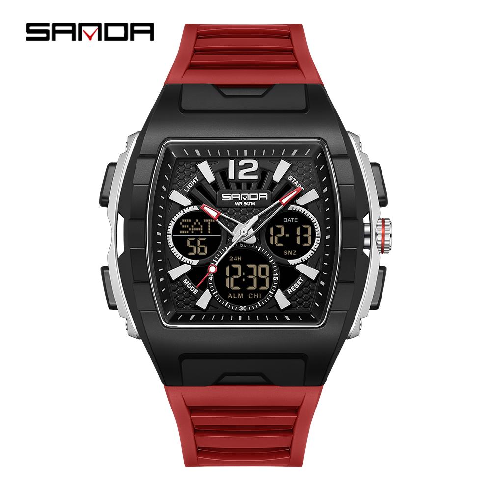 SANDA SD3396 Electronic Watches for Man Dual Display Luminous Alarm Clock Sports Waterproof LED Digital Watch