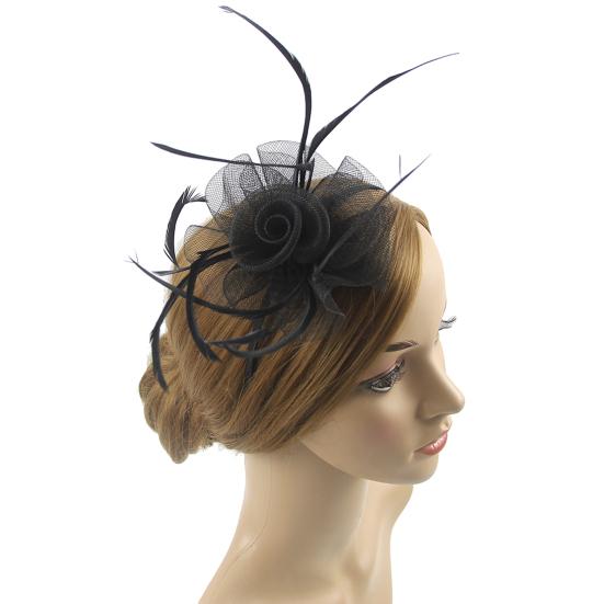 

Шляпка-фасинатор с перьями и цветами, элегантный винтажный головной убор из сетки для коктейльной вечеринки чёрный
