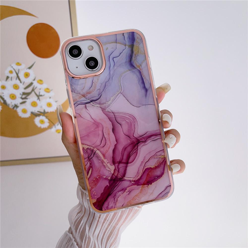 Applicable To IPhone16 Electroplated Marble Pattern Mobile Phone Case Apple 15/14promax Ink Color 13pro Cross-border