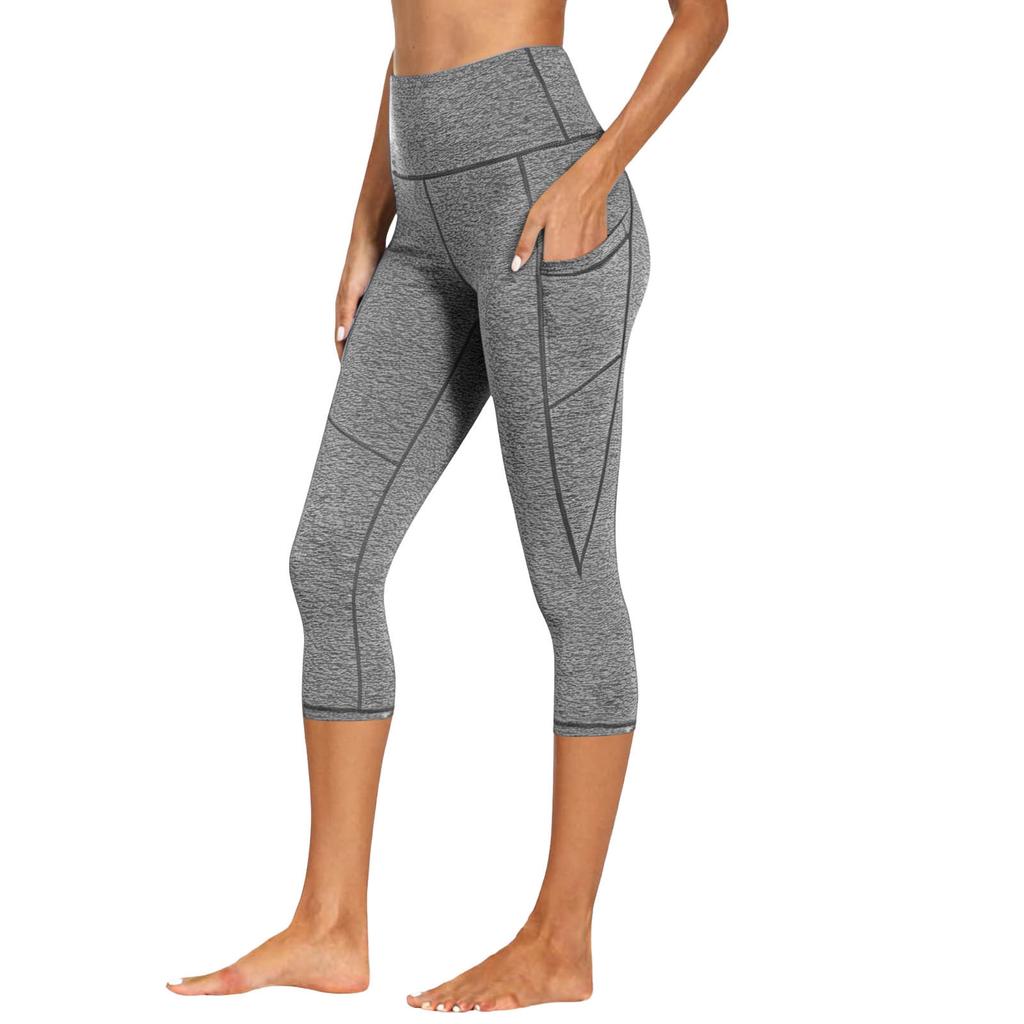 High Waist Capri Leggings with Side Pockets for Women Stretchy Tummy Control Yoga Pants Athletic Wear