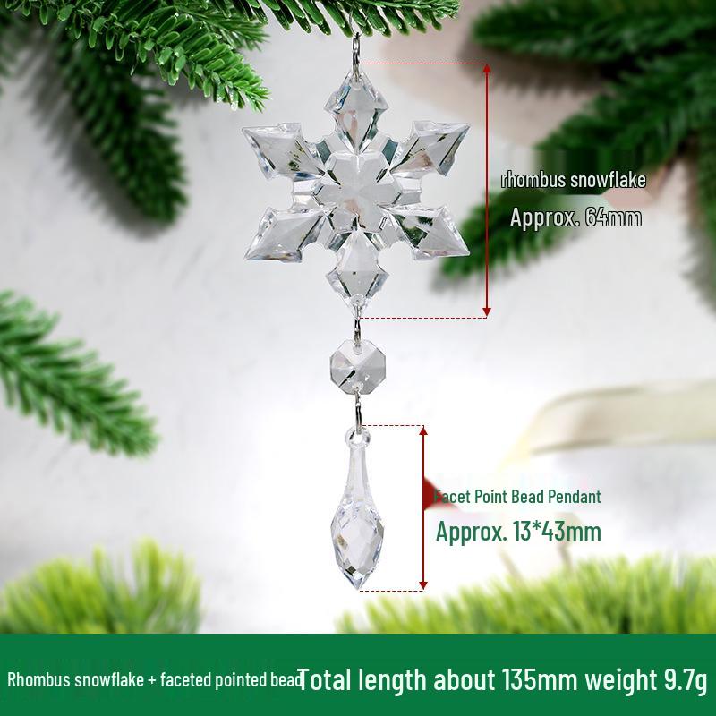 Transparent Acrylic Snowflake Ornament Set with Crystal Bead Strings for Christmas Tree Decoration