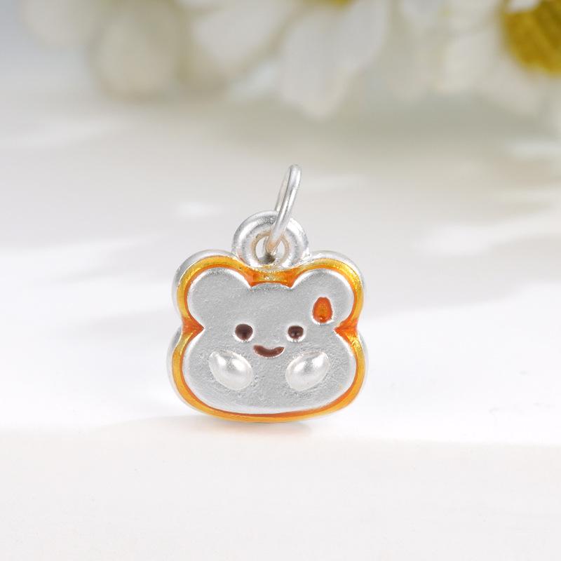 Sterling Silver 999 Cat Charm Beads Hand-woven Rope Cute Pendant Accessories серебряный