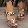 2025 new large size slippers women's slope heel snake pattern thick bottom one-word slippers fish mouth casual beach slippers