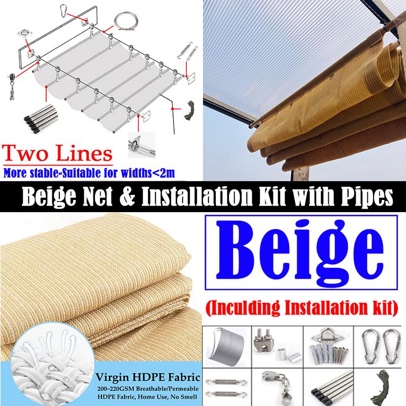 Telescopic Outdoor Awning Beige Wave Sunshade Net Terrace Pergola Sun Canopy Retractable Swimming Pool Shading Sail