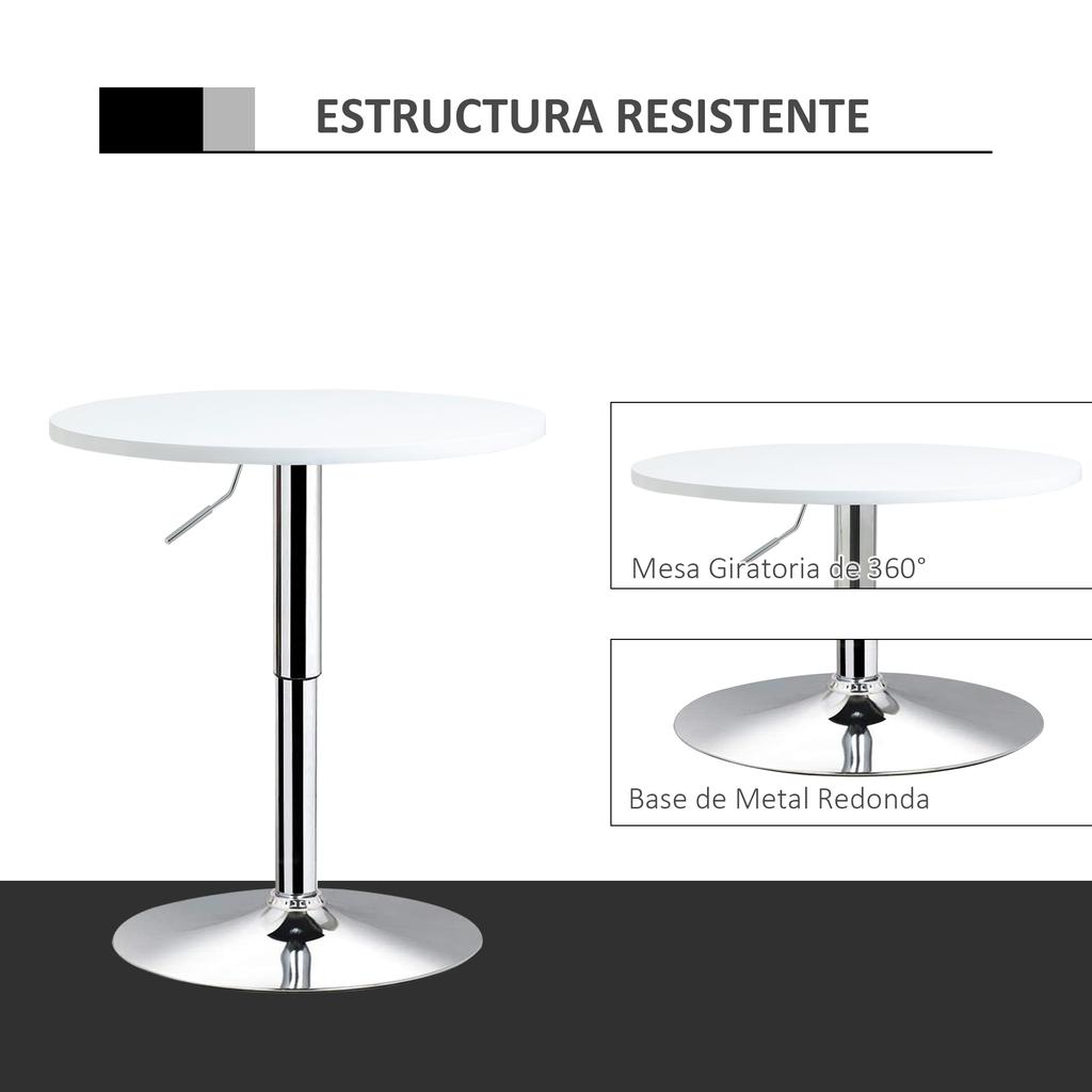 Bar Table, Height Adjustable, Round Non-Slip Base, Ø60 x 69-93 cm, White